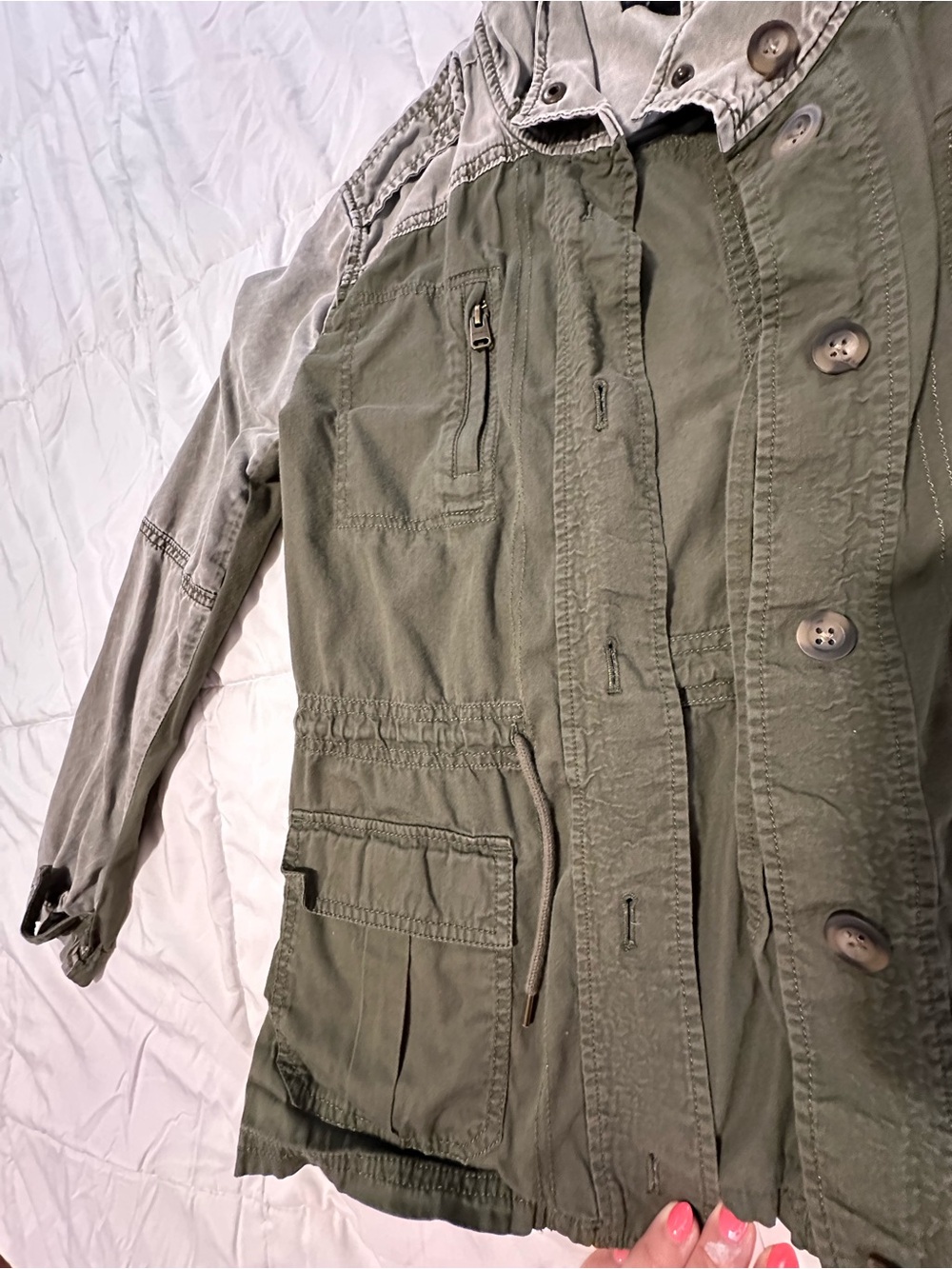 Express Two Tone Olive Utility Jacket with Drawstring Waist